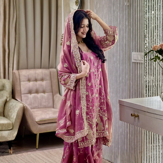 Zari Sequin NC Moss Silk Kurti Set