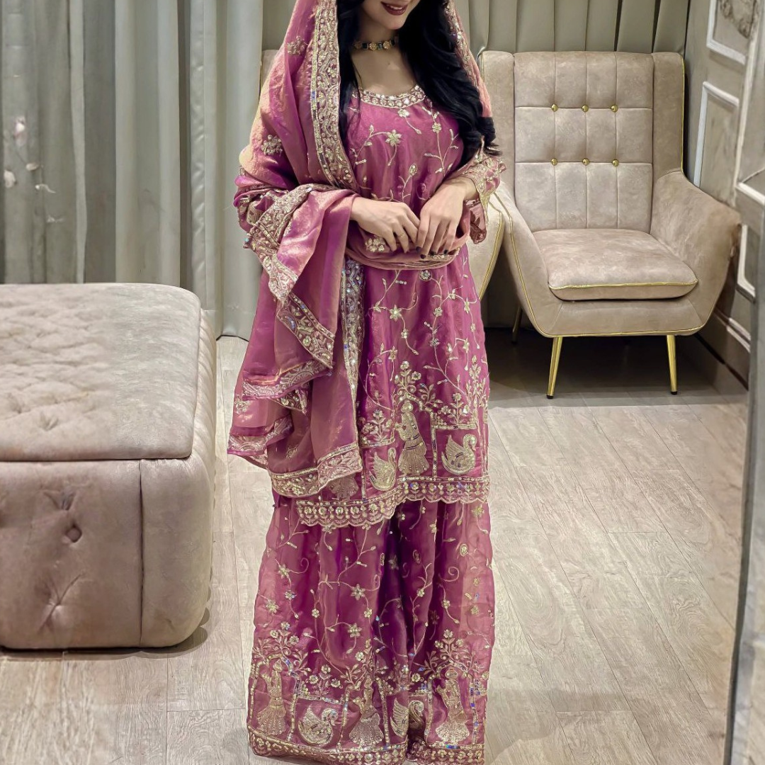 Zari Sequin NC Moss Silk Kurti Set