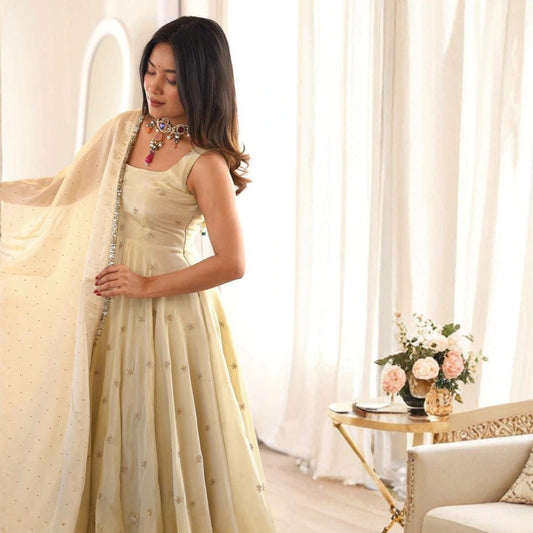 Cosmos Gold Embroidered Anarkali Set with Dupatta