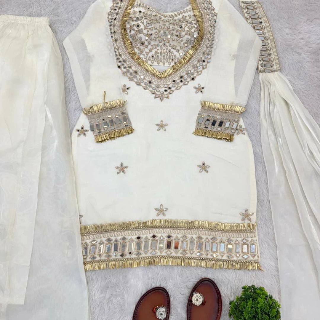 Fendy Silk Mirror Work Sharara Set