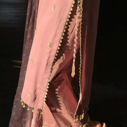 Faux Georgette Embroidered Kurta Pant Dupatta Set