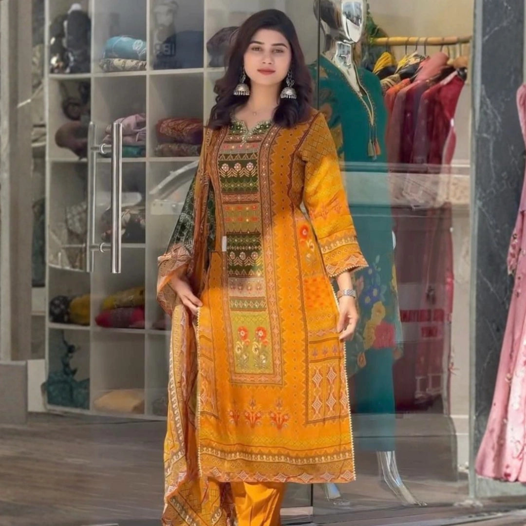 Faux Georgette Digital Print Kurta Set with Dupatta