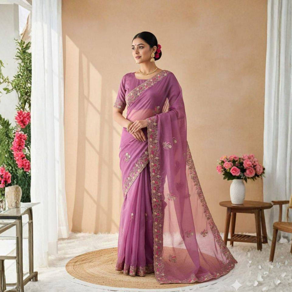 Crystal Bloom Organza Saree