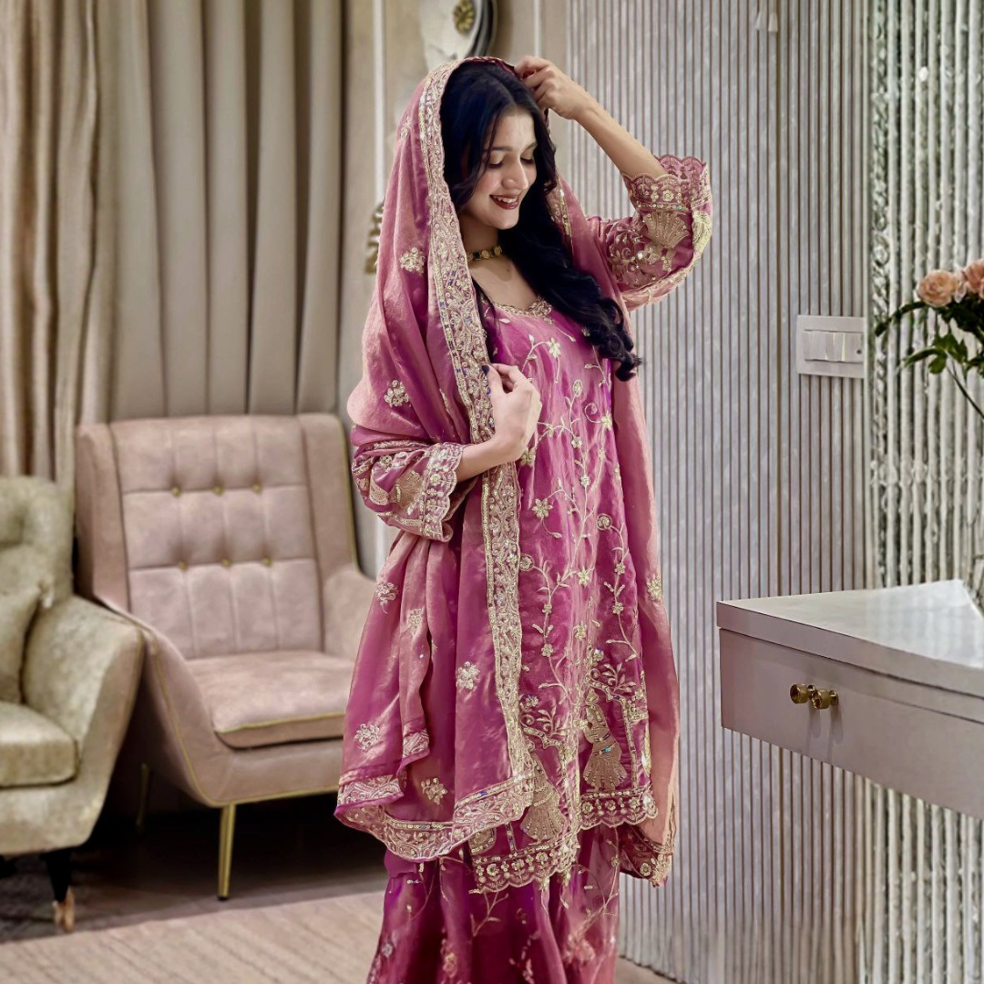 Zari Sequin NC Moss Silk Kurti Set