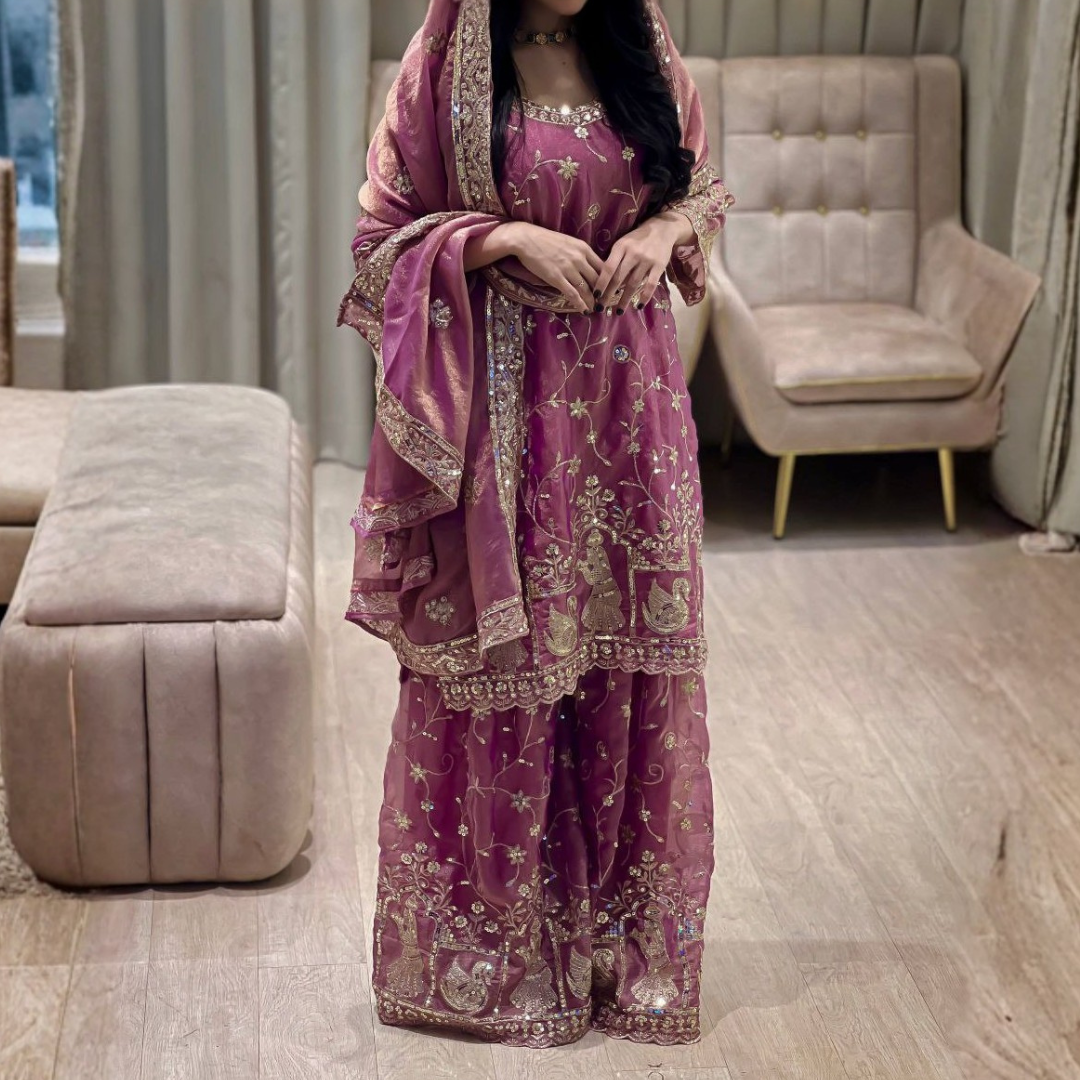 Zari Sequin NC Moss Silk Kurti Set