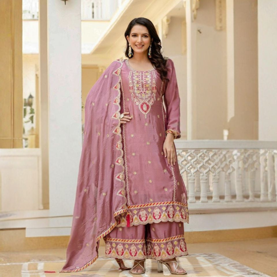Imperial Charm – Embroidered Faux Georgette Set