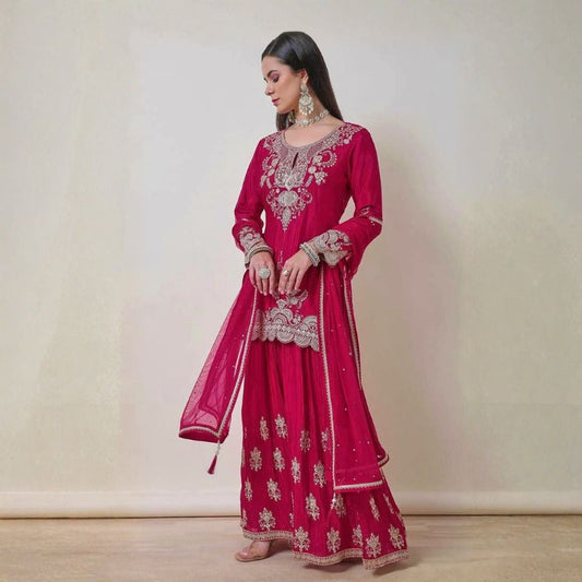 Elegant Aura – Embroidered Chinon Silk Set