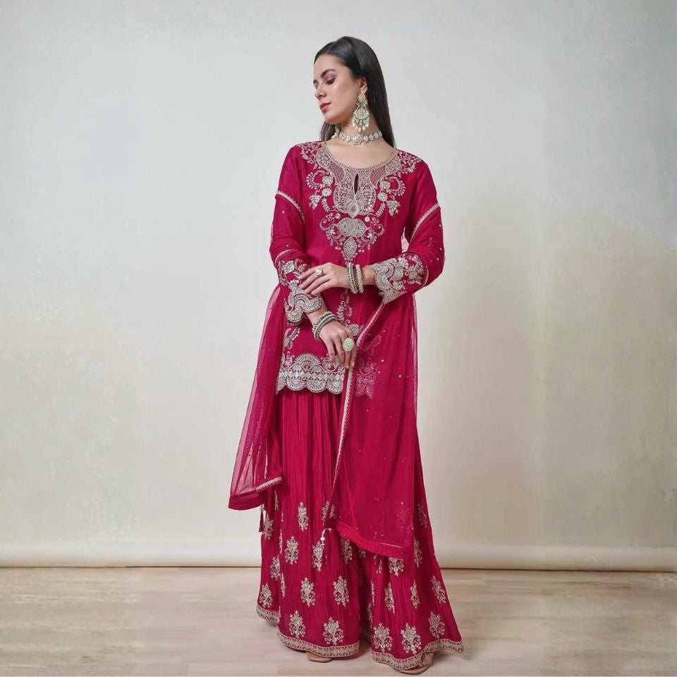 Elegant Aura – Embroidered Chinon Silk Set