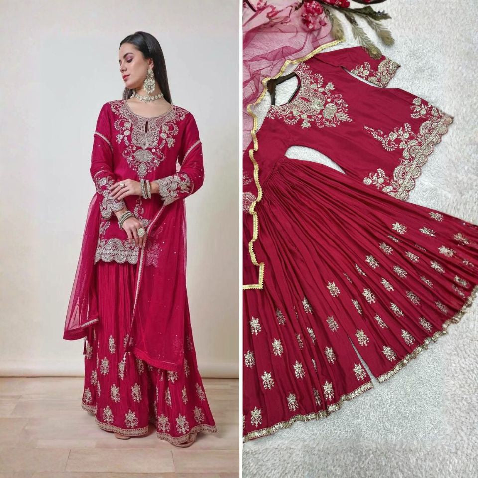 Elegant Aura – Embroidered Chinon Silk Set