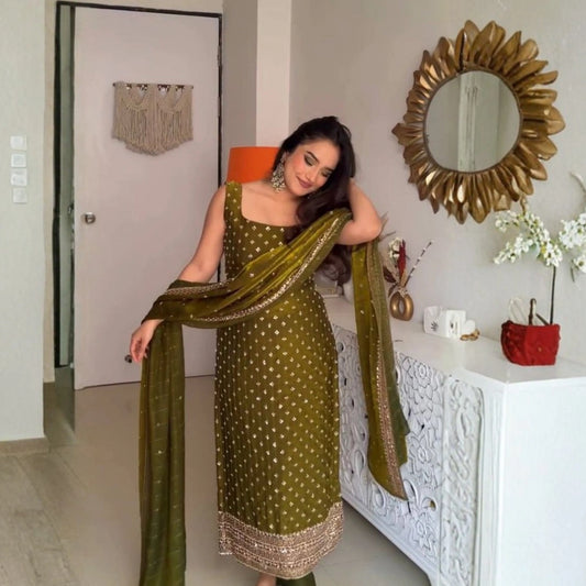 Fendy Silk Embroidered Kurta Set with Dupatta