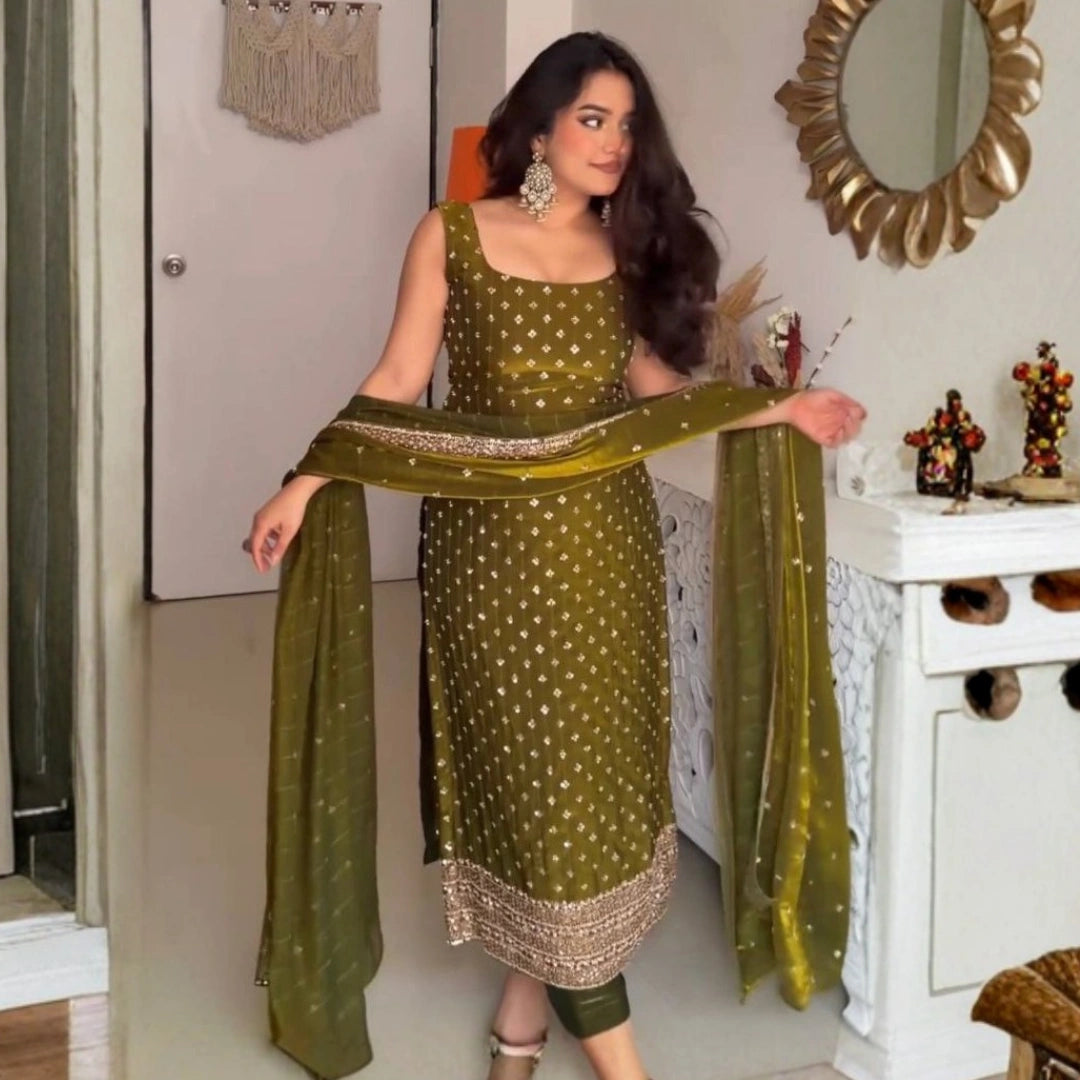 Fendy Silk Embroidered Kurta Set with Dupatta