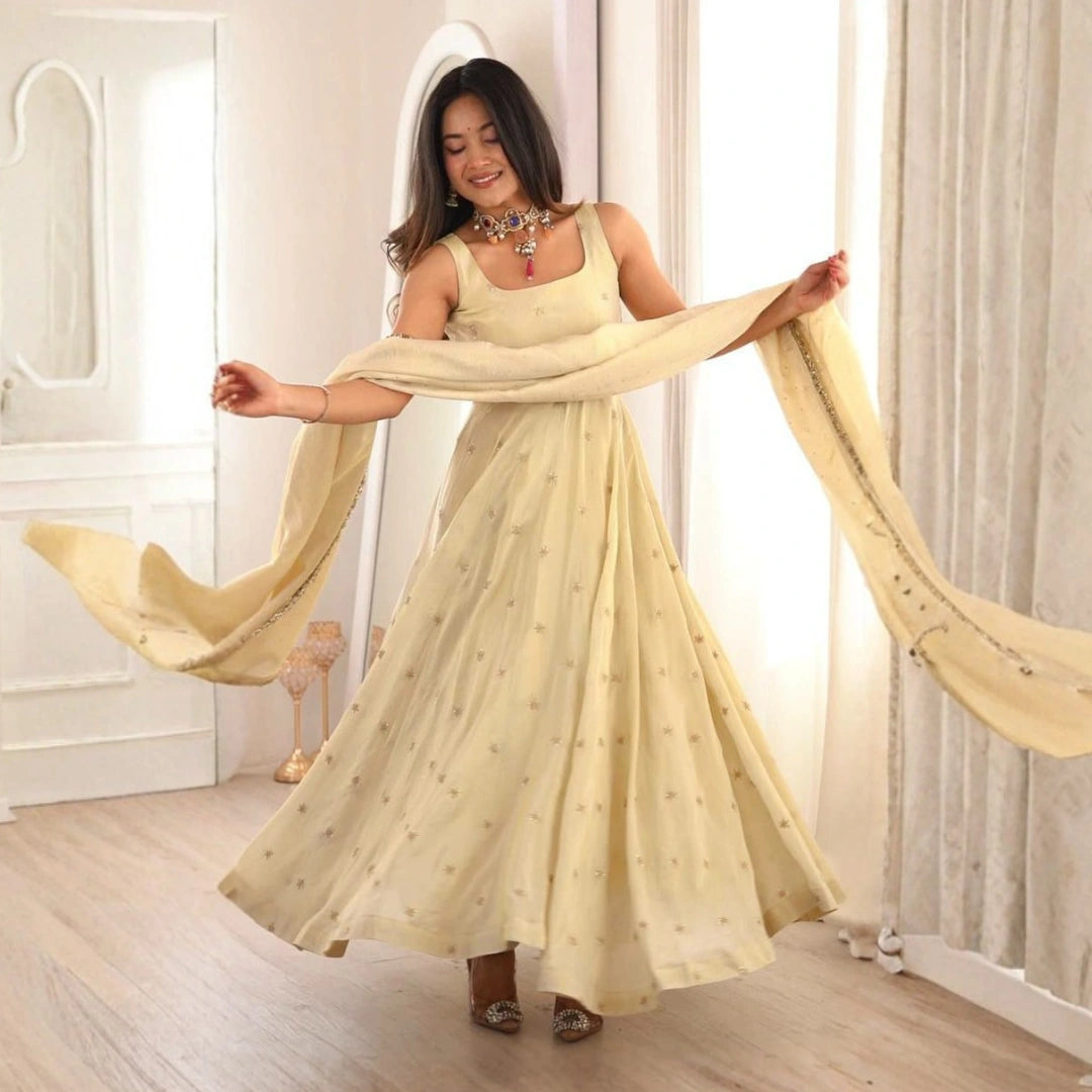 Cosmos Gold Embroidered Anarkali Set with Dupatta