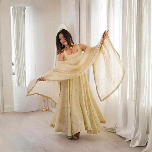 Cosmos Gold Embroidered Anarkali Set with Dupatta