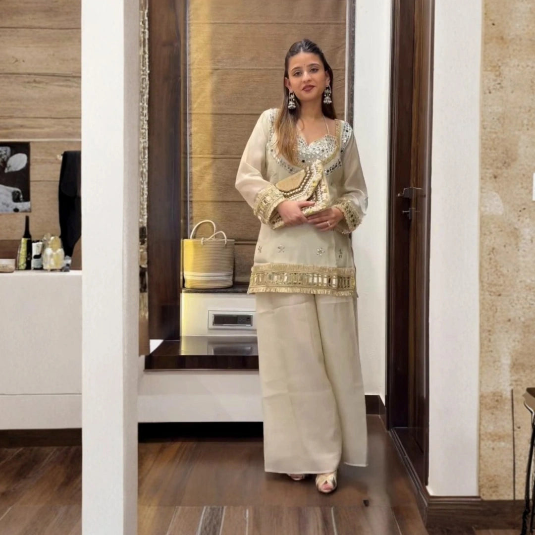 Fendy Silk Mirror Work Sharara Set