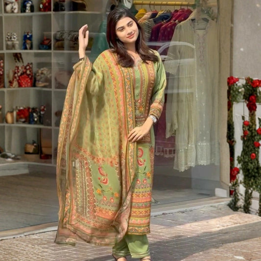 Faux Georgette Digital Print Kurta Set with Dupatta