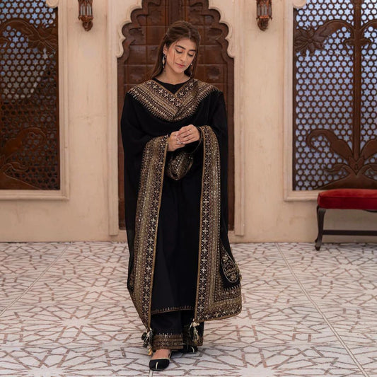 Roman Silk Embroidered Kurta Set with Dupatta