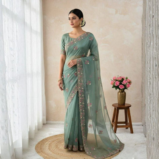 Crystal Bloom Organza Saree