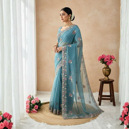 Crystal Bloom Organza Saree