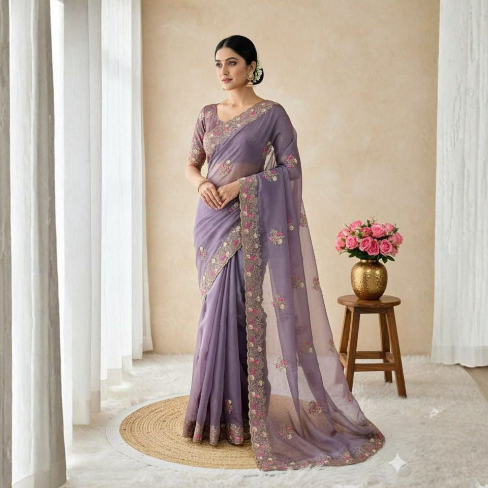 Crystal Bloom Organza Saree