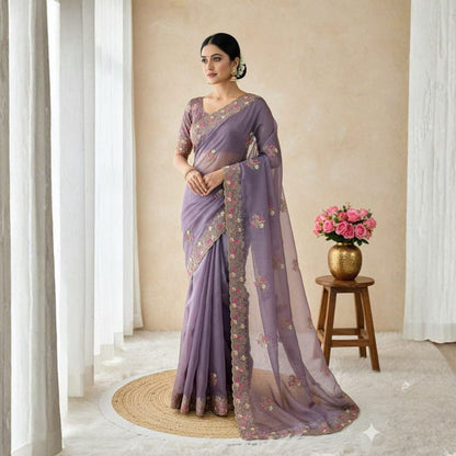 Crystal Bloom Organza Saree
