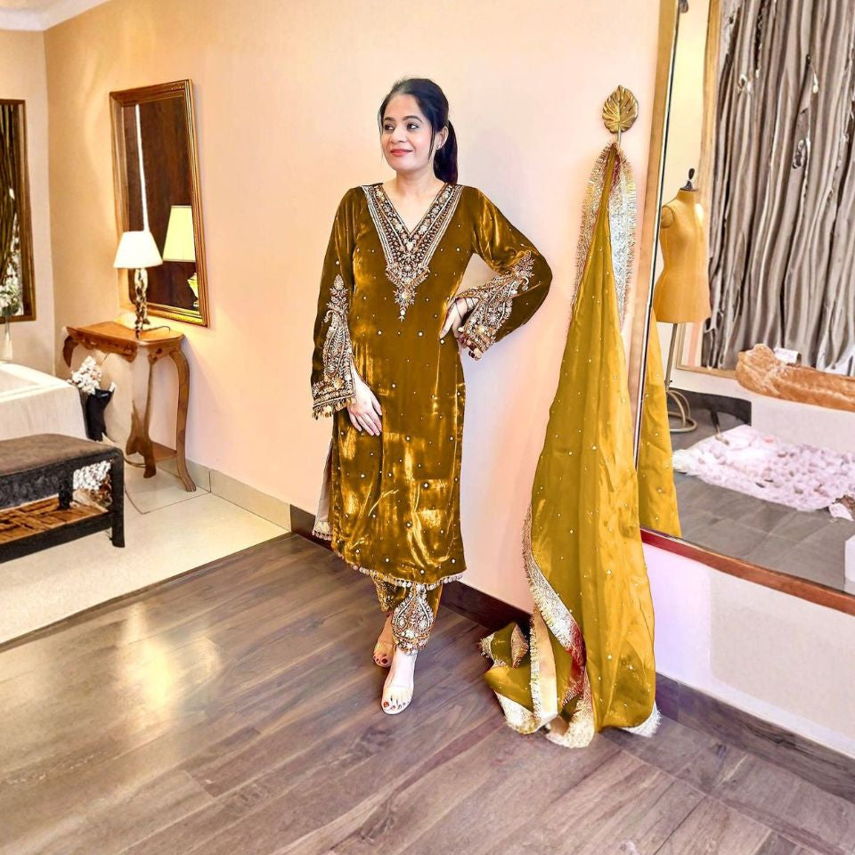 Walima Look Bride Special Salwar Suit – Yellow