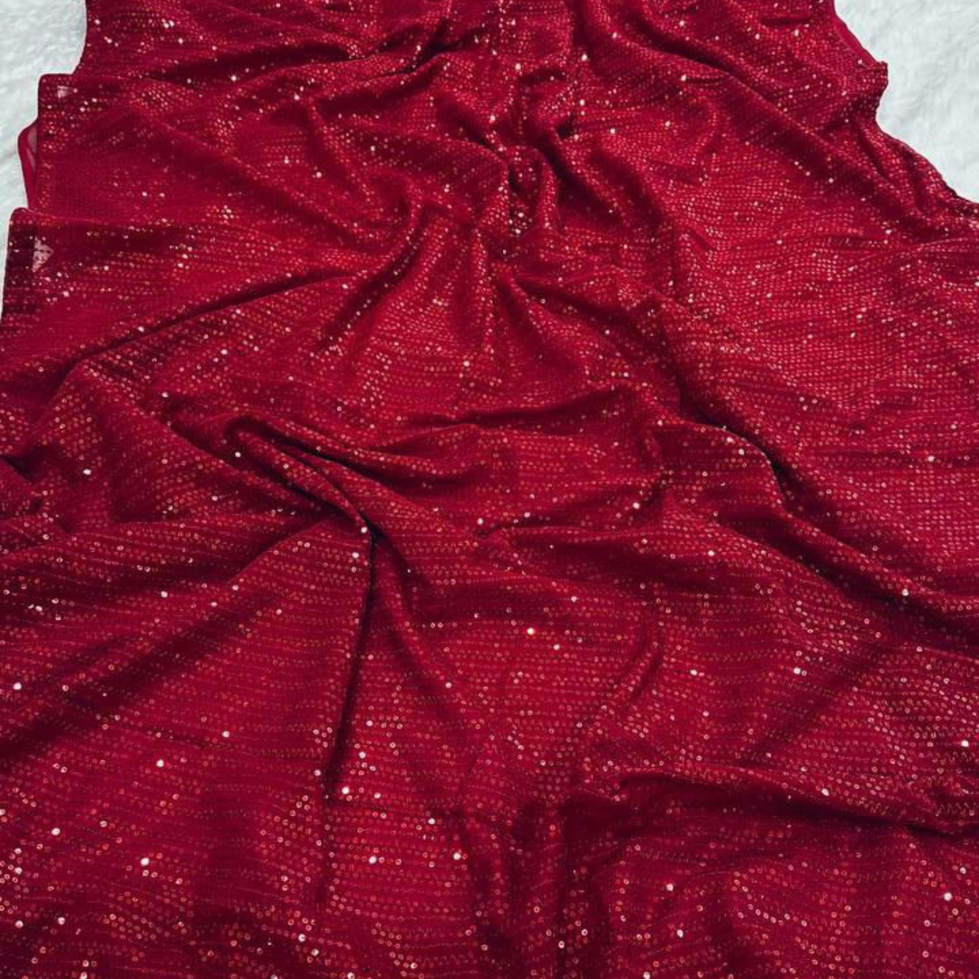Crimson Glimmer Georgette Saree Set